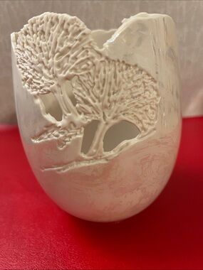 Carved Porcelain Tree Vase: Tim and Erica Peters Lusterware Art Pottery